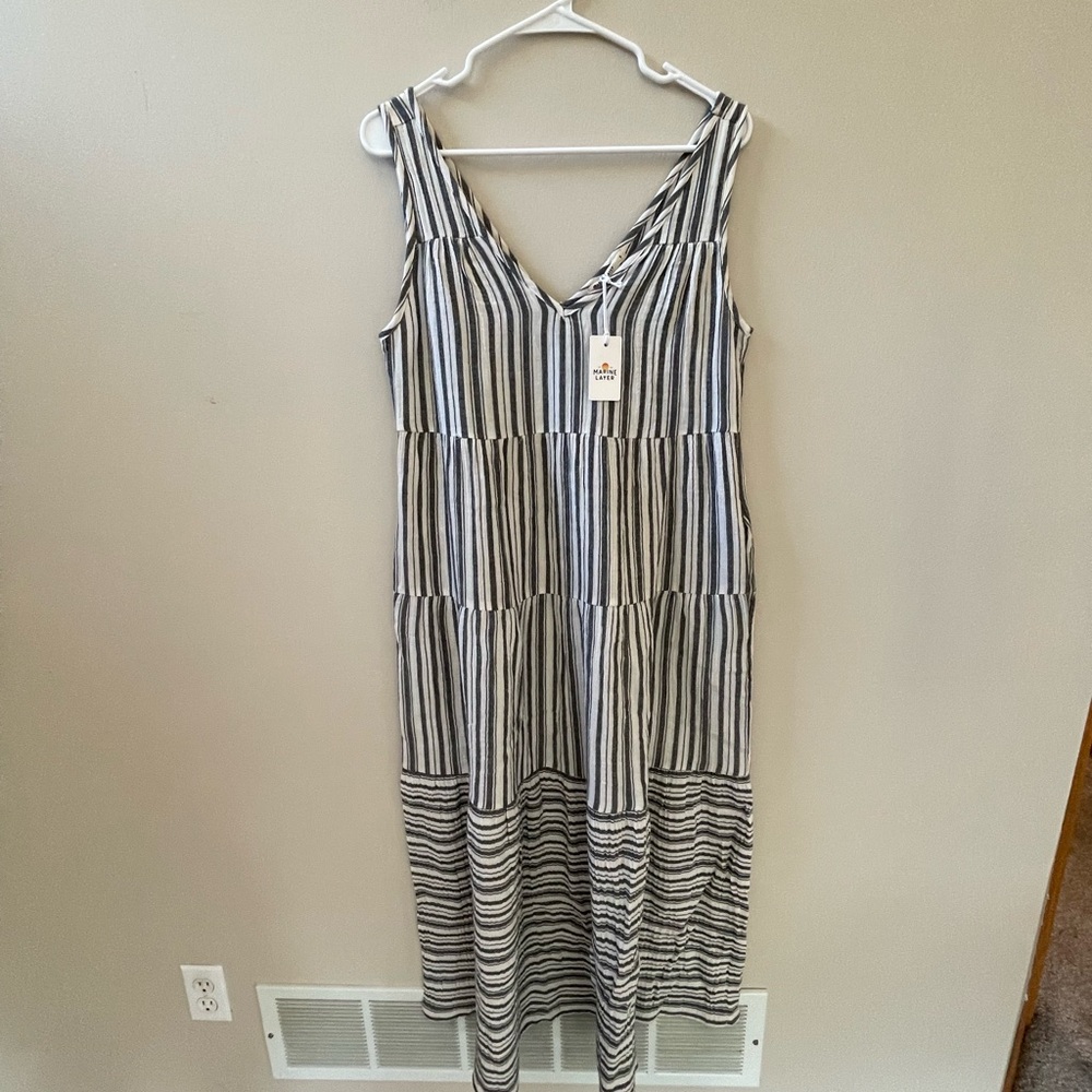 Marine Layer Black and White Striped Ruffled V-Neck Maxi Dress, Sz S - Picture 4 of 10